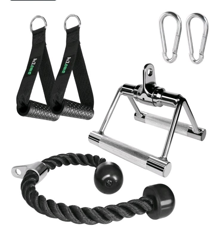A2ZCARE Combo V-Handle Tricep Rope 2 Snap Hook Set Cable Machine Gym Attachments