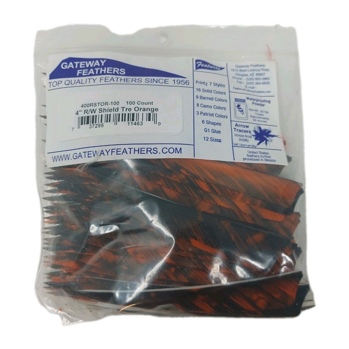 100 Pack Gateway Feathers 4" Right Wing: Shield Camo Tre Orange 400RSTOR-100