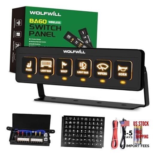 Wireless Switch Panel, 164 Ft Remote with 4 Control Modes Memory 6 Gang