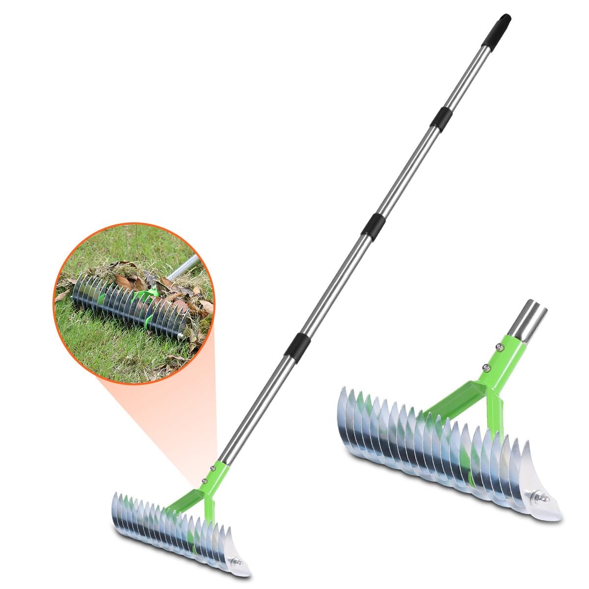 Best 77 Thatch Rake for Lawns, Adjustable Dethatching Grass & Garden 21 Tines