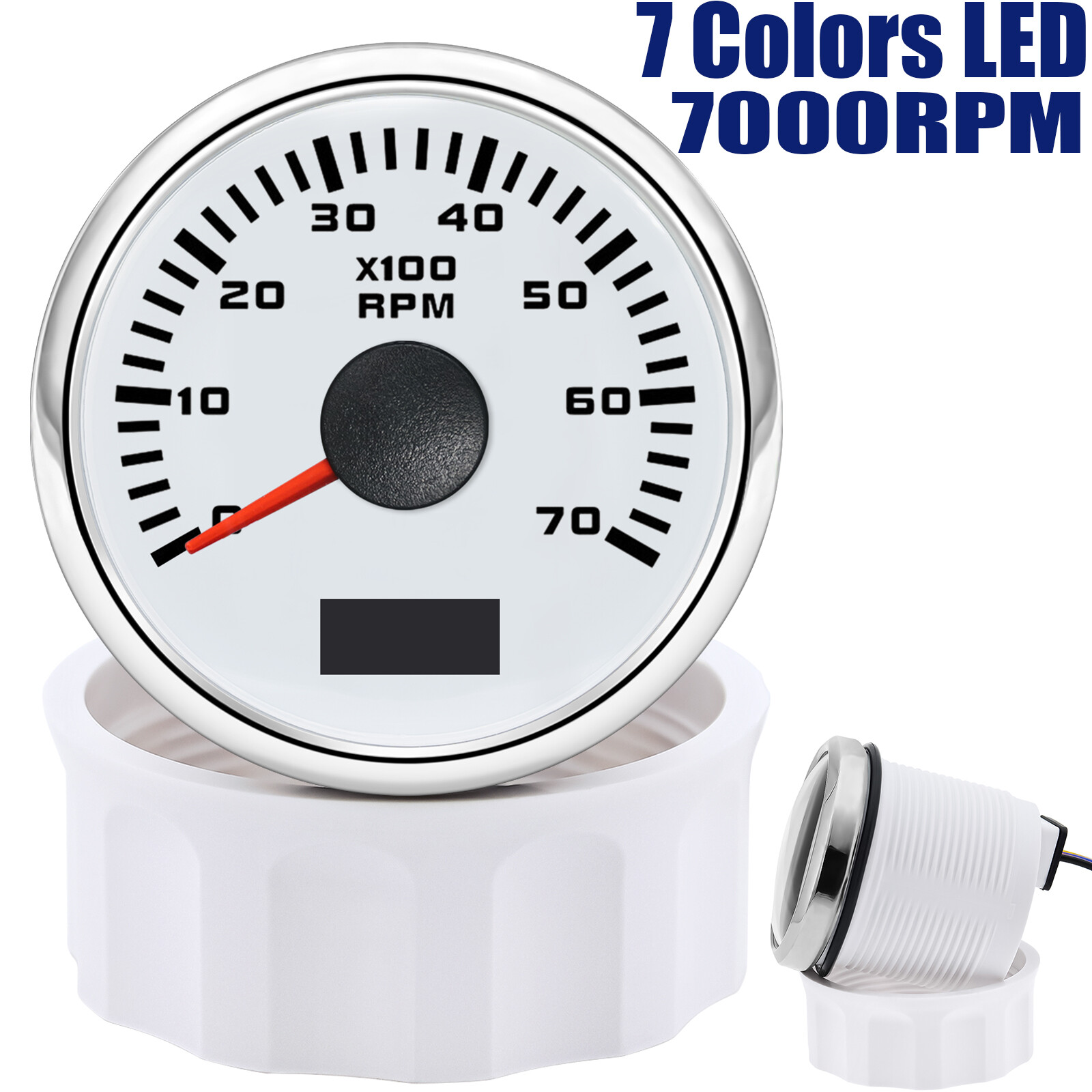 2" 52MM White Tachometer Gauge 0-7000RPM Waterproof for Marine Boat Car Truck