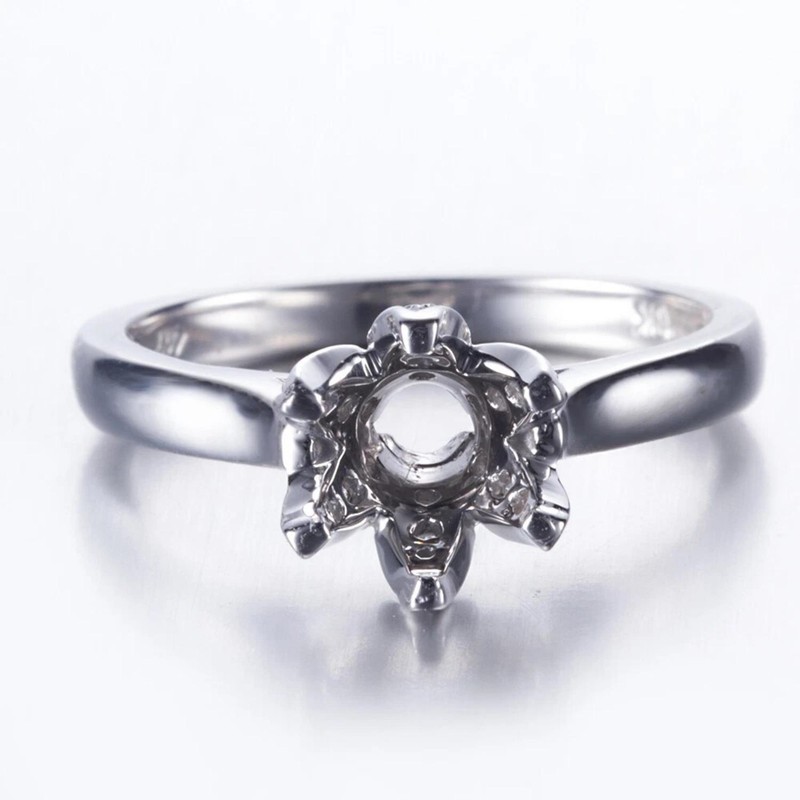 7mm Round Semi Mount Ring 925 Sterling Silver Solitaire Women Wedding Ring