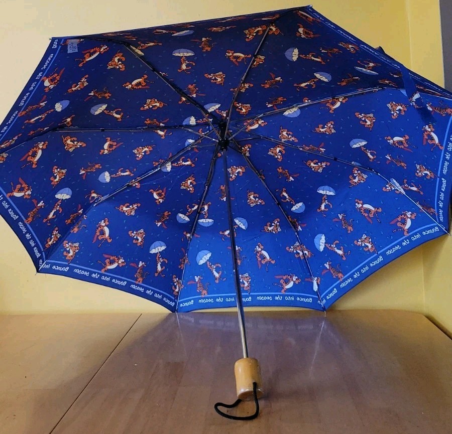 Disney Store Tigger Compact Folding Umbrella Blue, Manual All-Over Print
