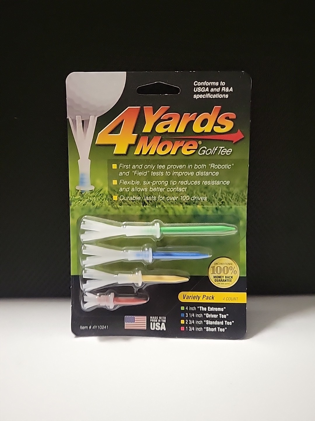 1 pack of 4 Yards More Golf Tees by Green Keepers - variety pack G7