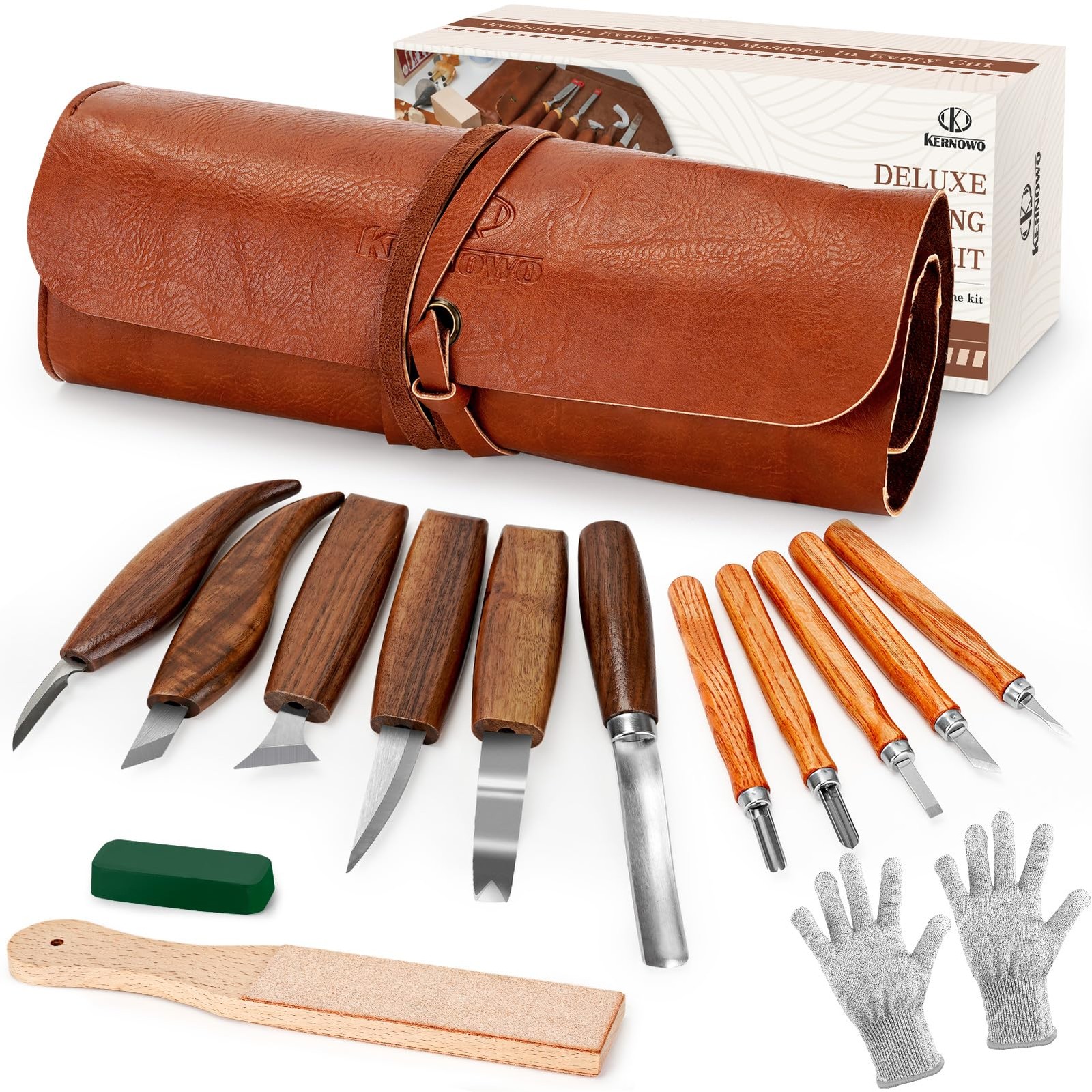 15Pcs Wood Carving Tools Kit 6 Whittling 5 Detail Knives PU Storage Bag DIY