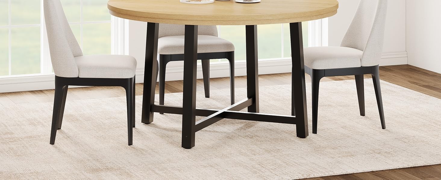 47" Round Dining Table for 4, Kitchen Dining Room Table with Sturdy Metal Frame,