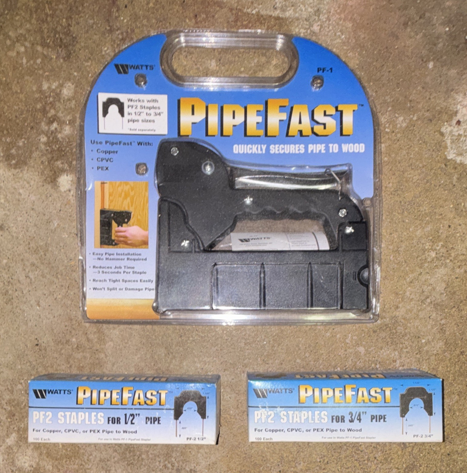Watts PipeFast PF-1 Pipe Stapler Tool w/ PF2 Staples 1/2 in & 3/4 in