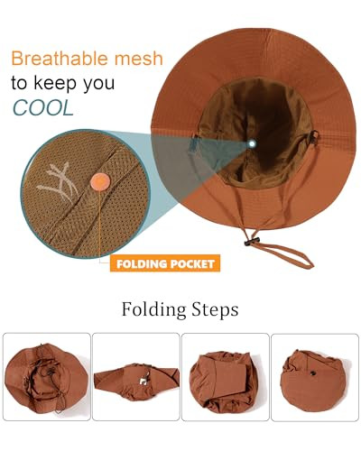 Waterproof Sun UPF 50+ Bucket Hat UV Protection Packable One Size Caramel