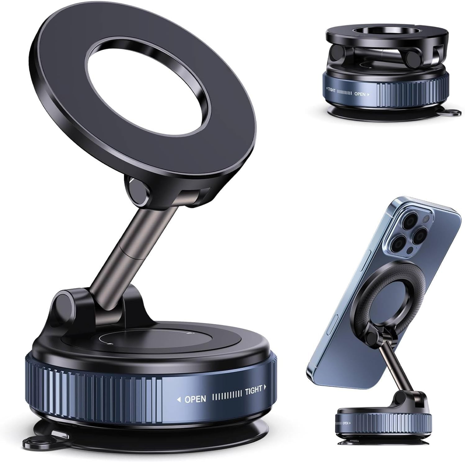Magnetic Car Phone Holder with Ultra Vacuum Suction, 360° Adjustable Mount