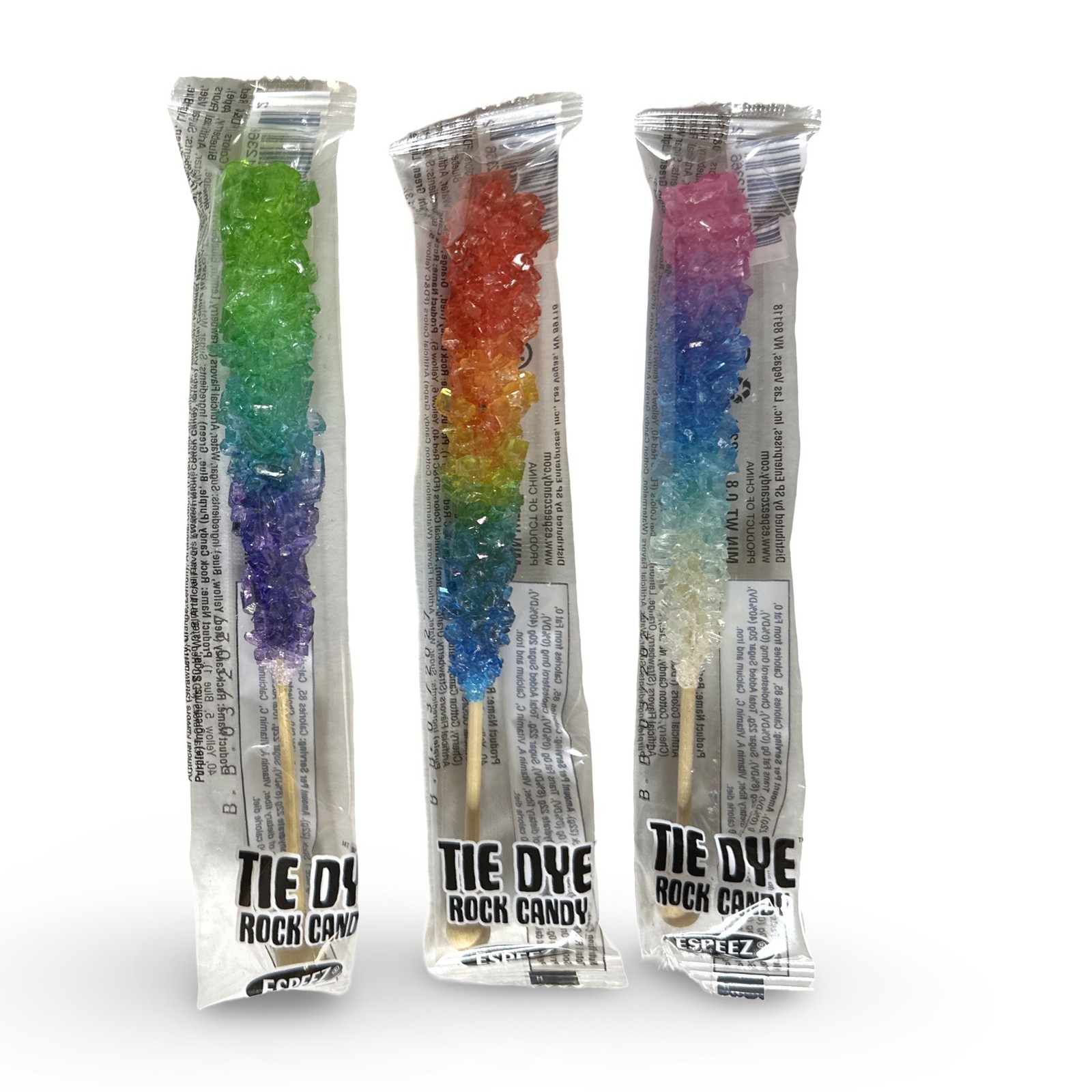 Tie-Dye Rock Candy Sticks Lollipops, Made with Cane Sugar, Assorted colors | 6 P