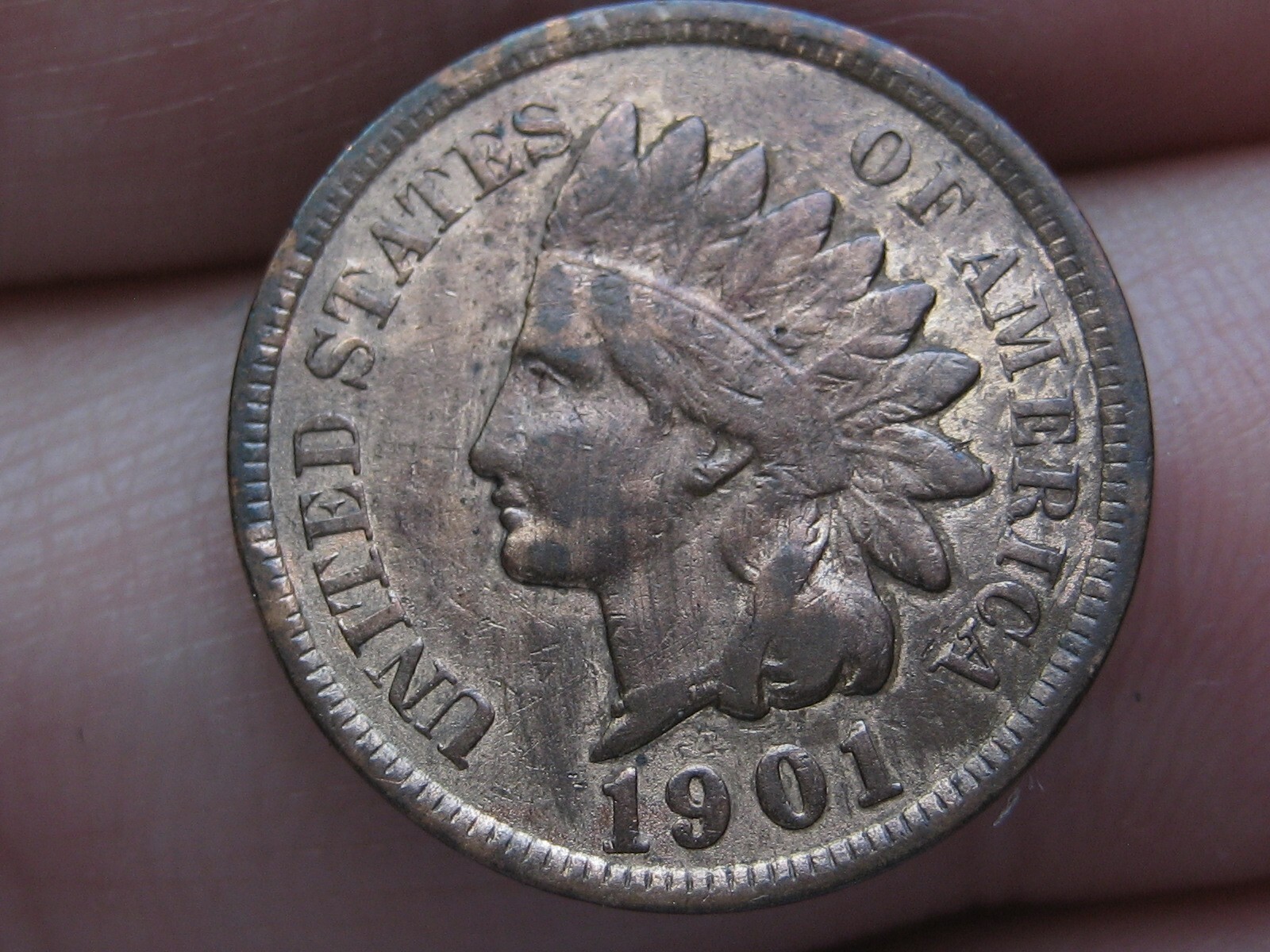 1901 Indian Head Cent Penny- Partial LIBERTY, VF Details