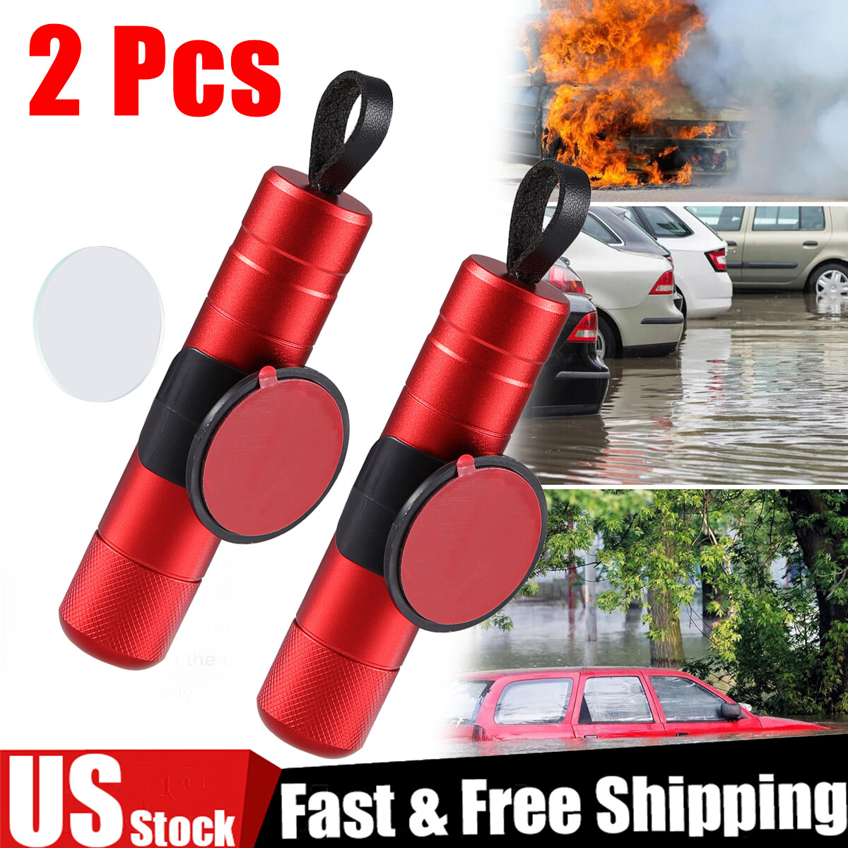 2x Car Safety Hammer Emergency Escape Tool Window Glass Breaker Seat Belt Cutter