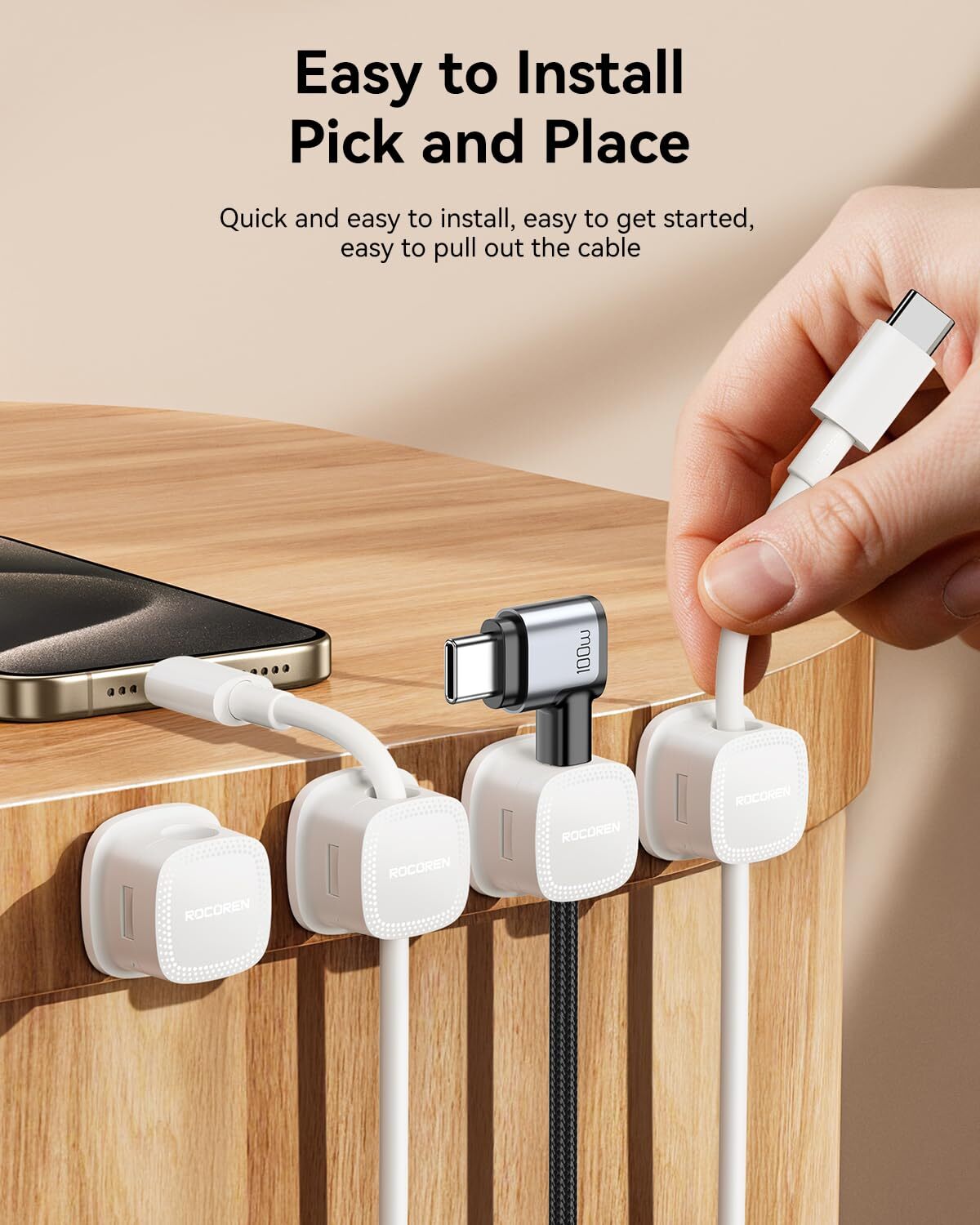 6-Pack Cable Clips Cord Organizer-Cable Smooth Adjustable Rocoren Desk Cable Ma