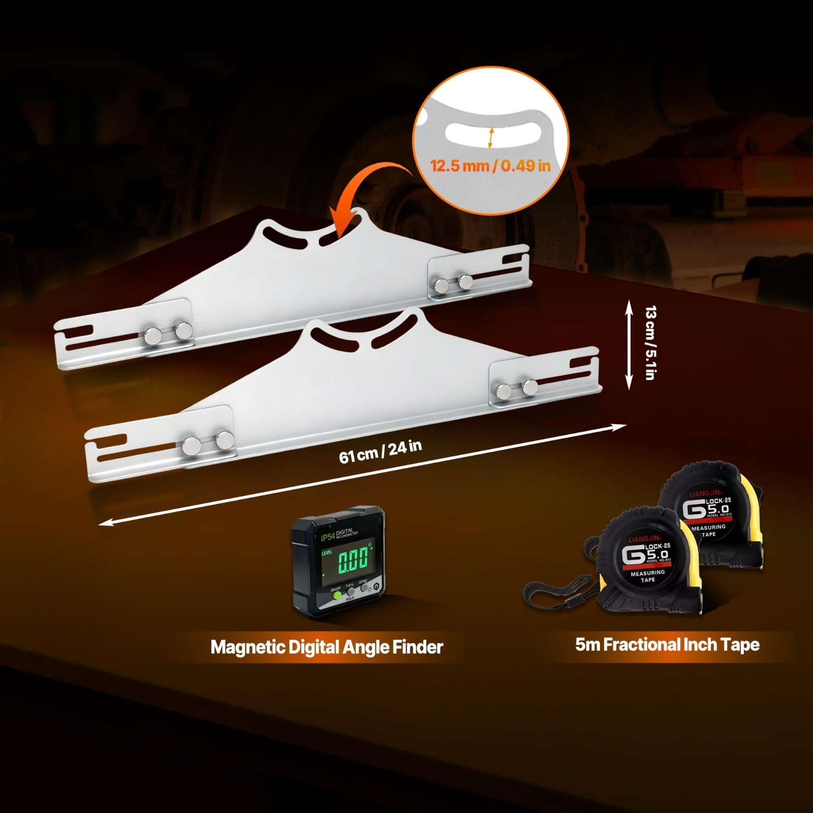 Toe Alignment Tool with 2 Tape Measures & Digital Angle Finder for Accurate Whee