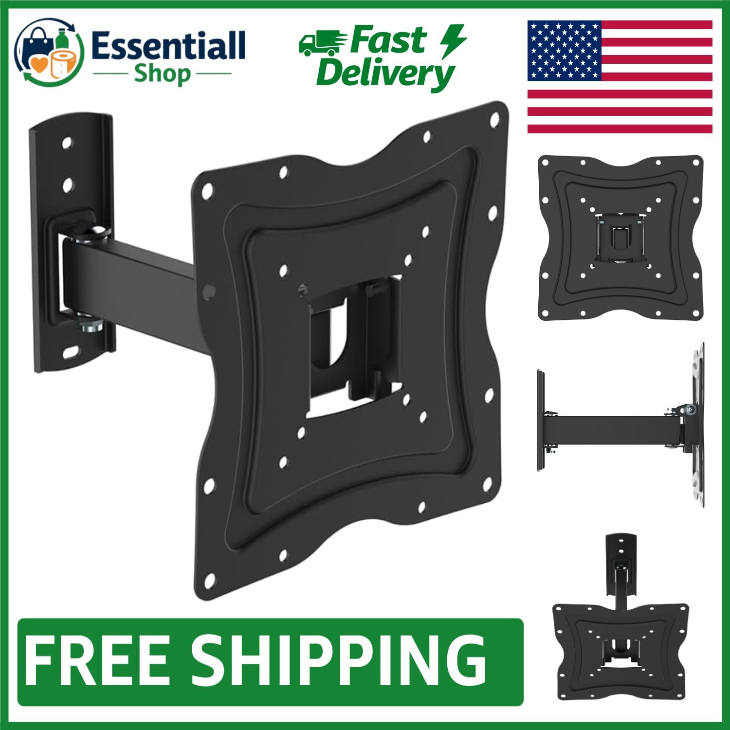 Durable Full Motion Wall Mount for Flat Panel TVs 10-50" + HDMI Cable Included