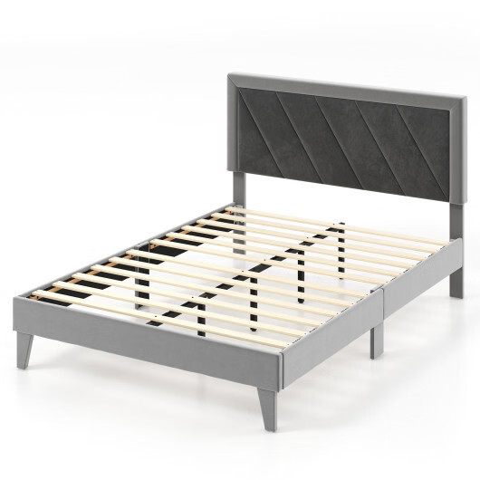 Twin/Full/Queen Platform Bed with High Headboard and Wooden Slats-Full Size - Co
