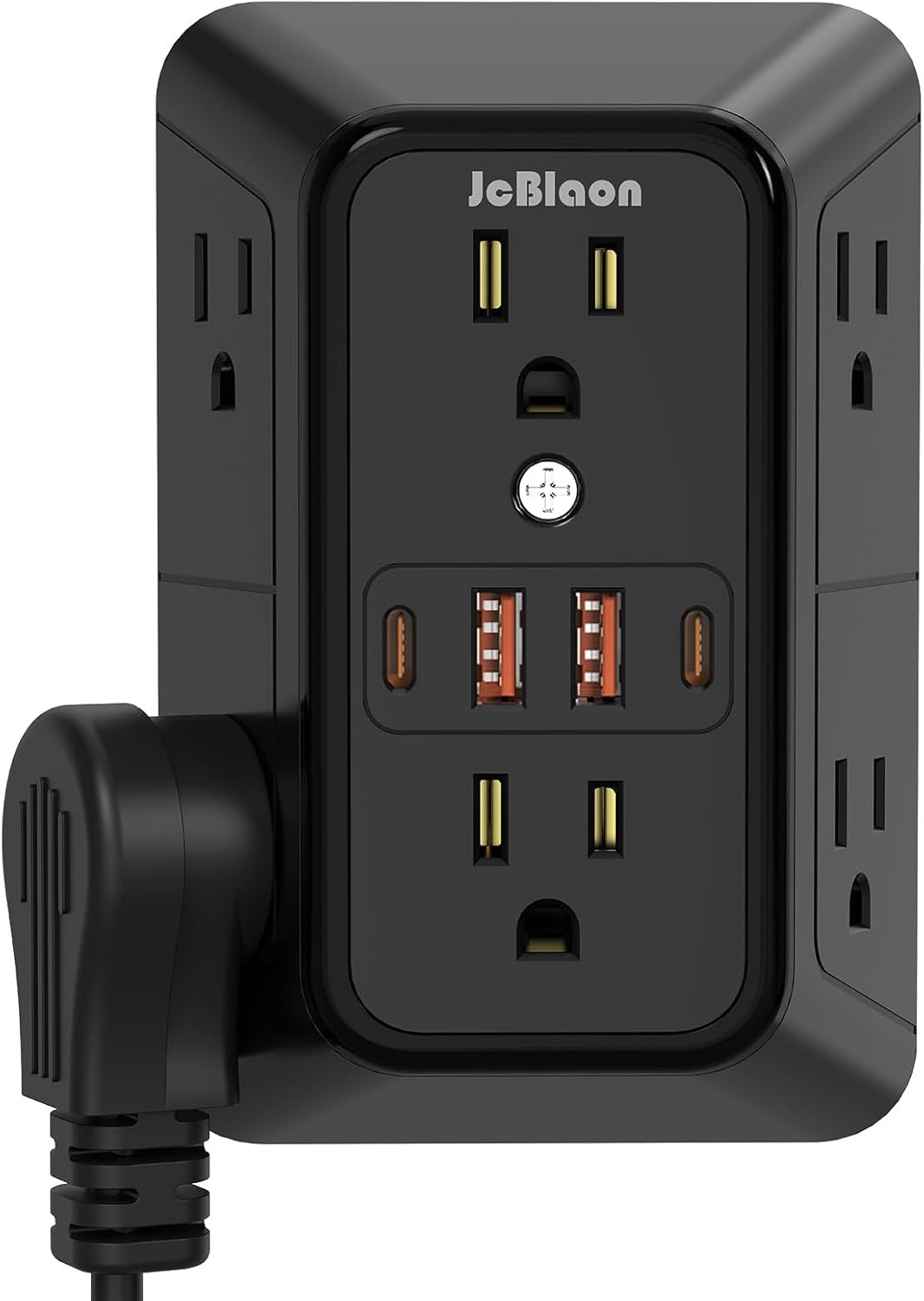 USB Wall Charger Power Strip Surge Protector with 4 Ports (2 C) Blsck