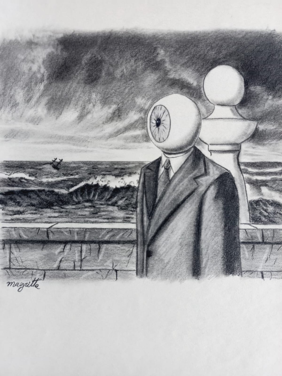 Rene magritte (Handmade) Old Paper Drawing Signed and Sealed...