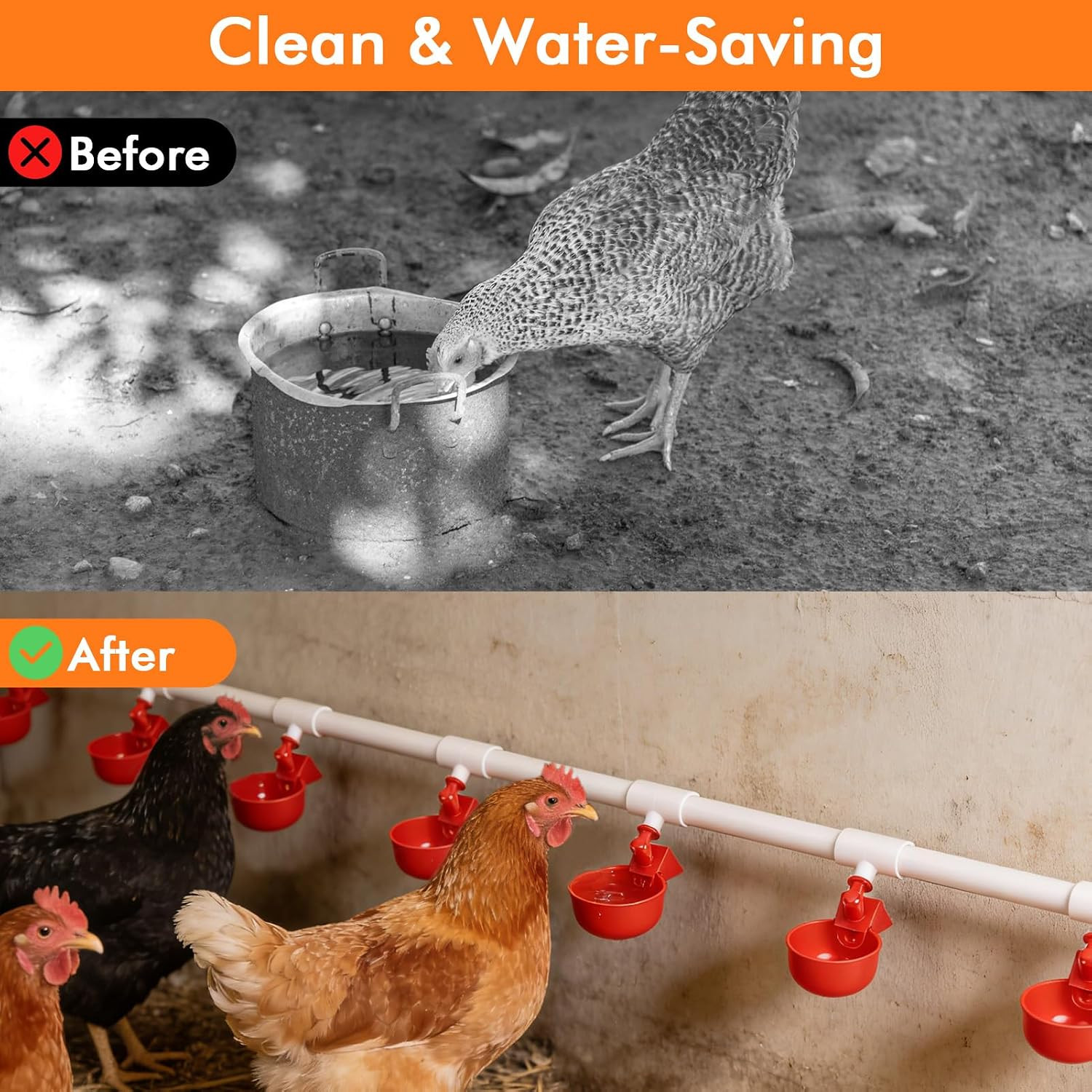 Automatic Chicken Waterer System with PVC Pipeline, Water Cups, Float Valve and