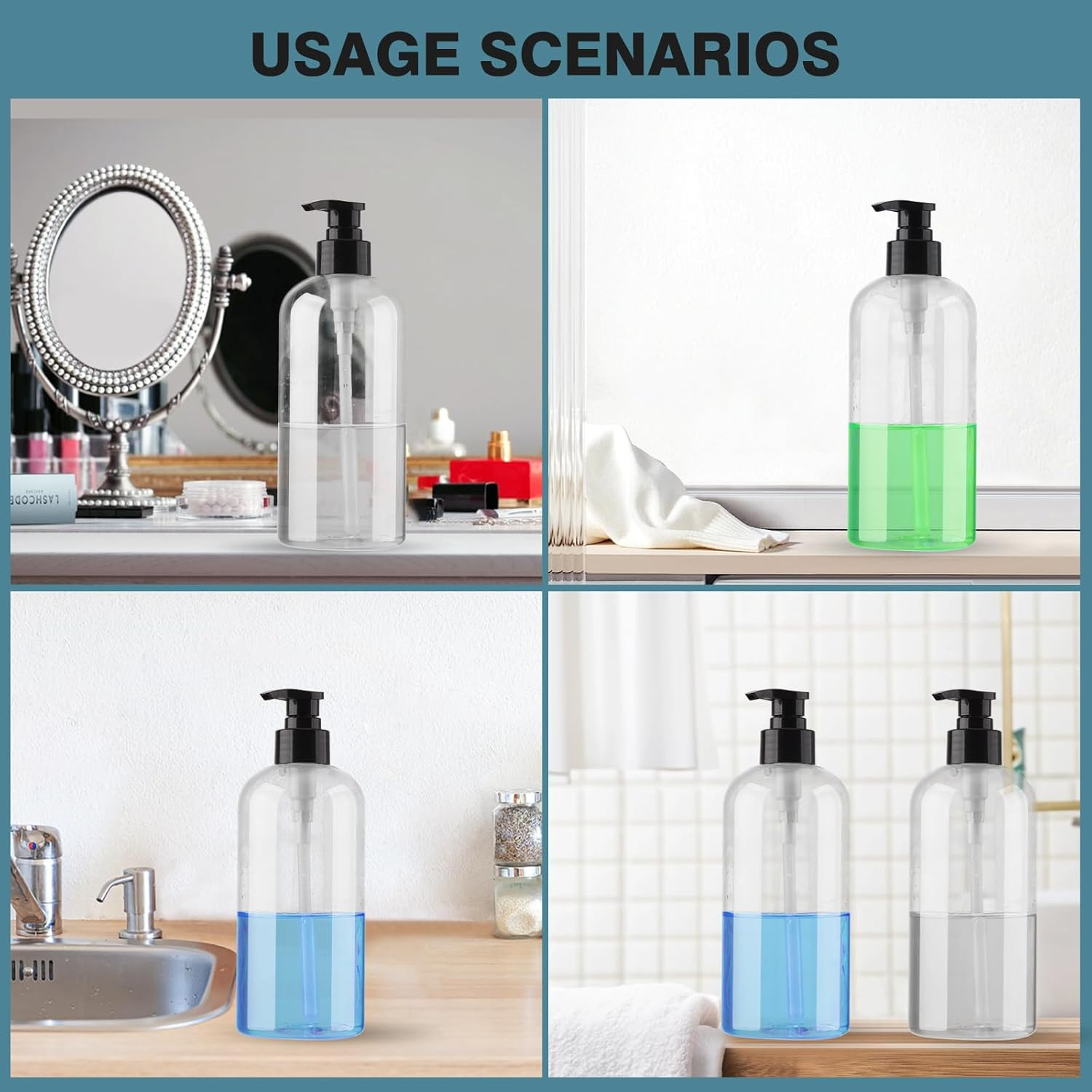 Plastic Pump Bottles Dispenser 2Pcs 10Oz Clear Refillable Pump Bottle Empty Pump