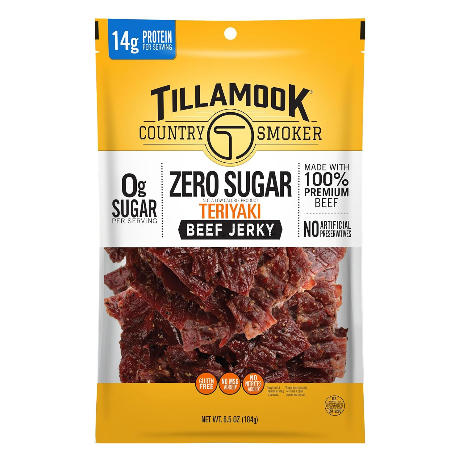 Tillamook Country Smoker Keto Friendly Zero Sugar Beef Jerky, Teriyaki, 6.5 Ounc
