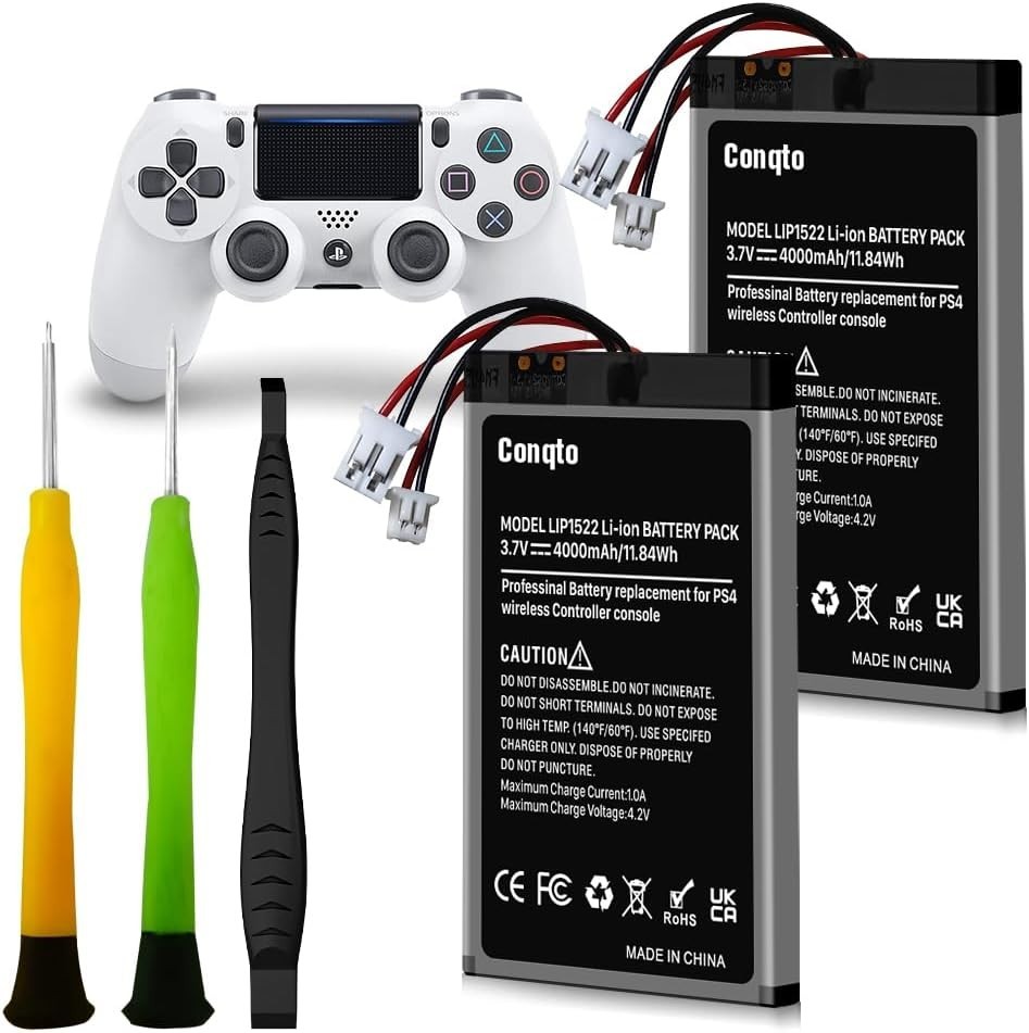 2-Pack 4000mAh PS4 Controller Battery for DualShock 4 - Tool Kit Included
