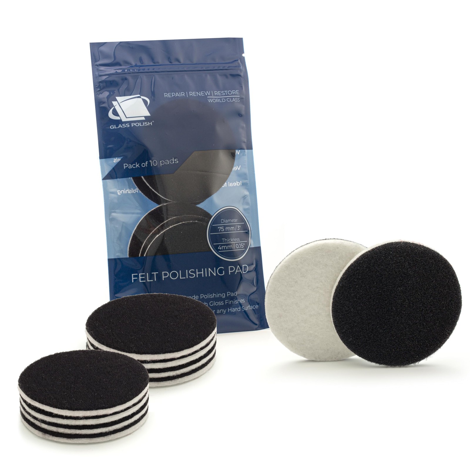 3 inch (75mm) Pack of 10 Felt Polishing Pads for Polishing Glass, Plastic, Me...