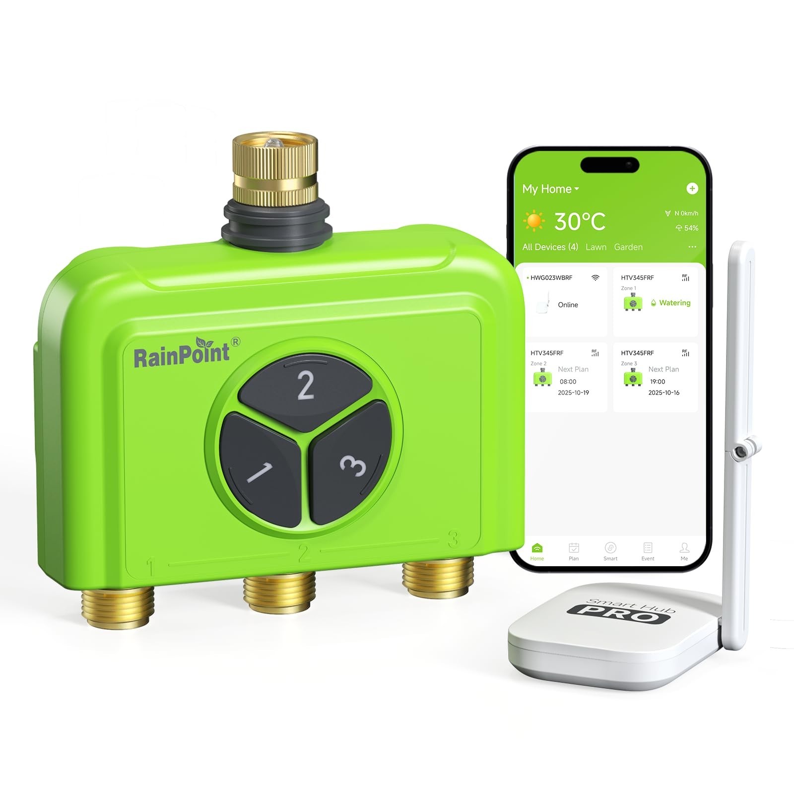 RAINPOINT 3 Zone WiFi Water Timer with Smart Gateway, Brass Inlet/Outlet WiFi...