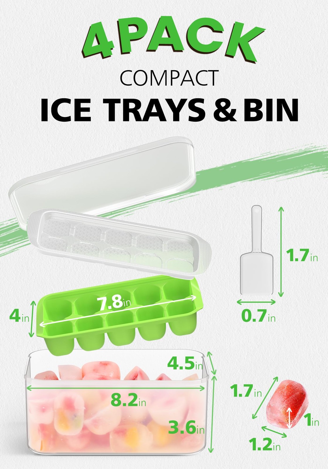 Ice Cube Tray with Lid and Bin 4 Pack Ice Bucket Kits Stackable Silicone Ice