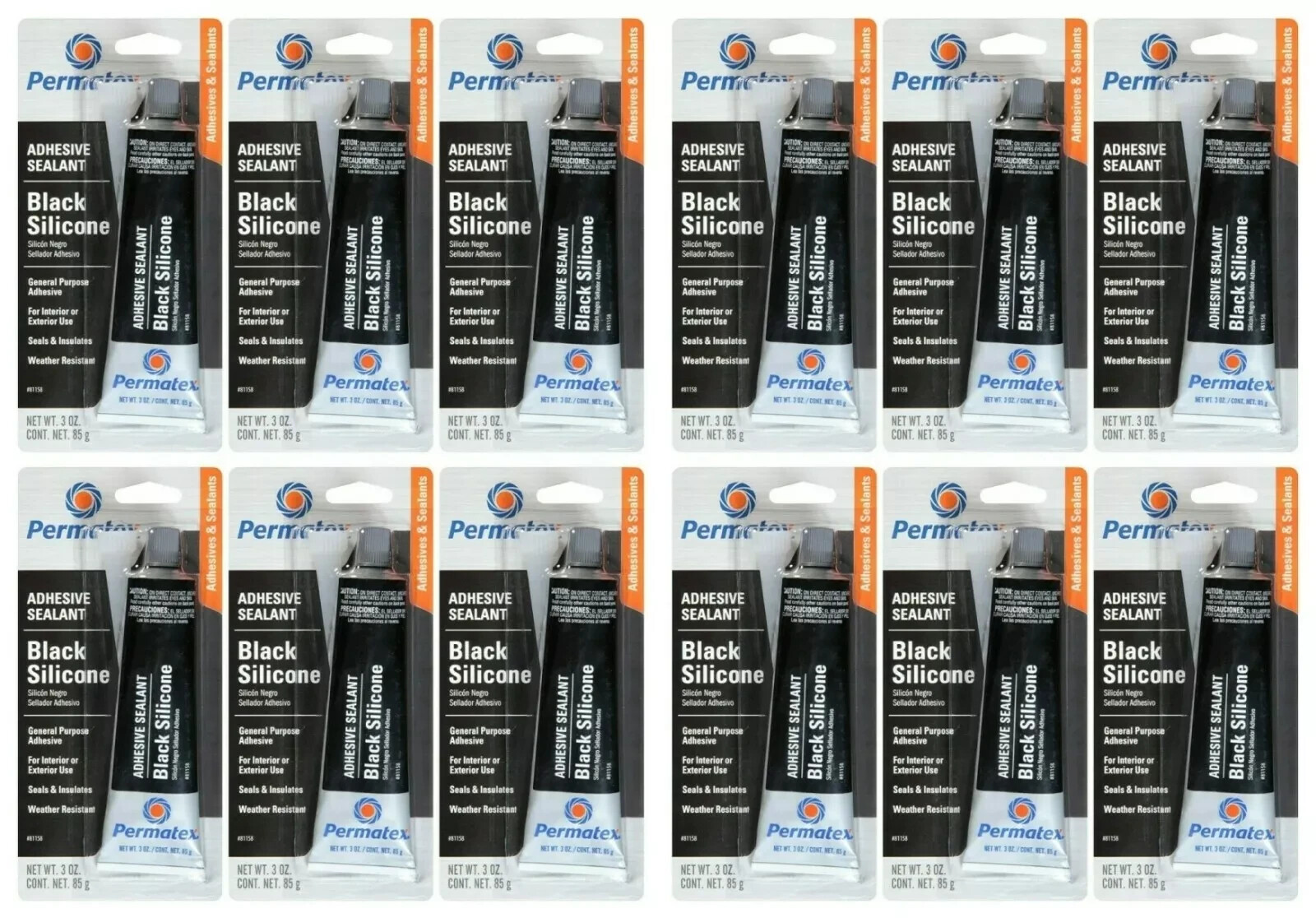 PERMATEX 81158 Black RTV Silicone Adhesive Sealant 3oz, 12 Pack
