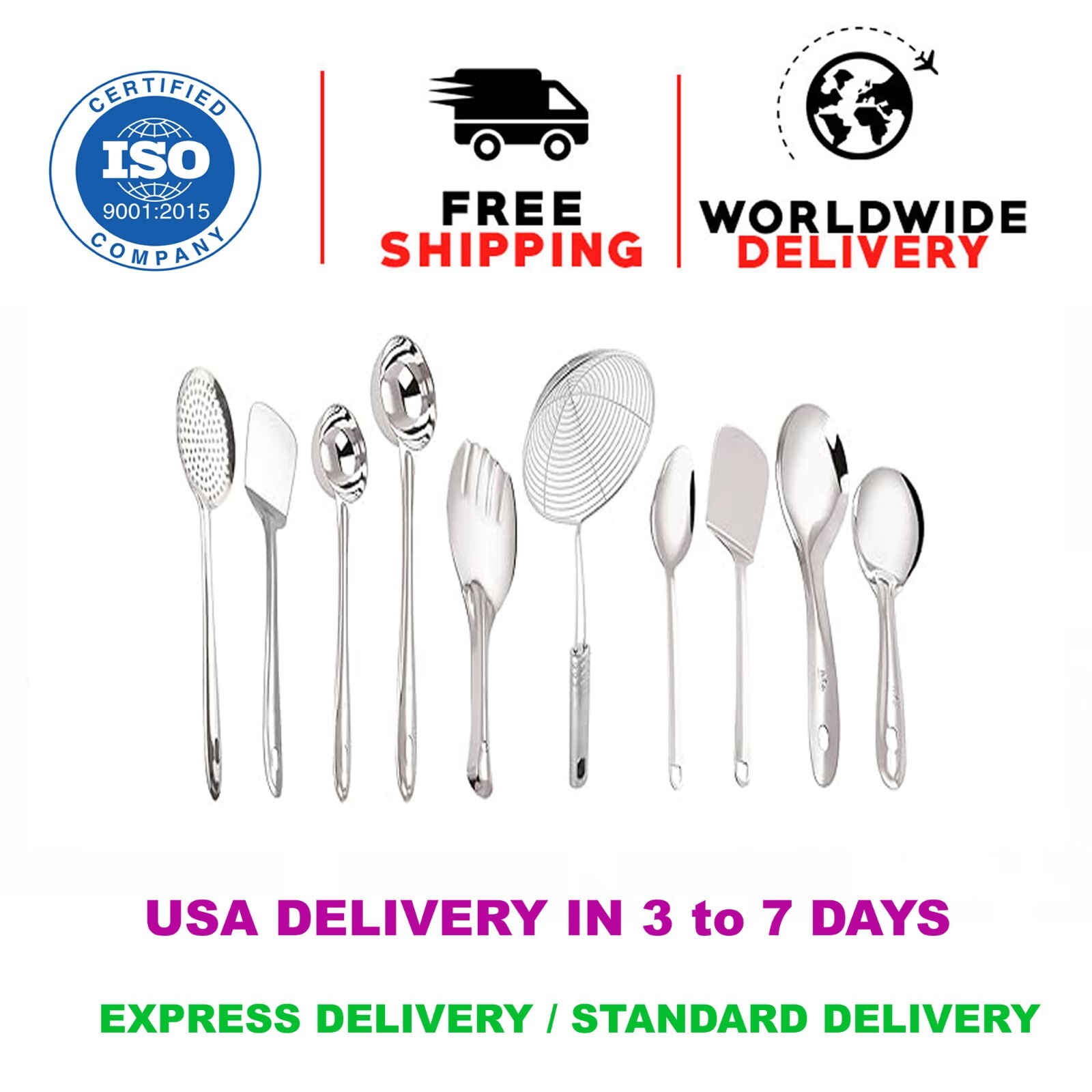 Stainless Steel Cooking and Serving Spoon Spatula, Set of 10 C8060