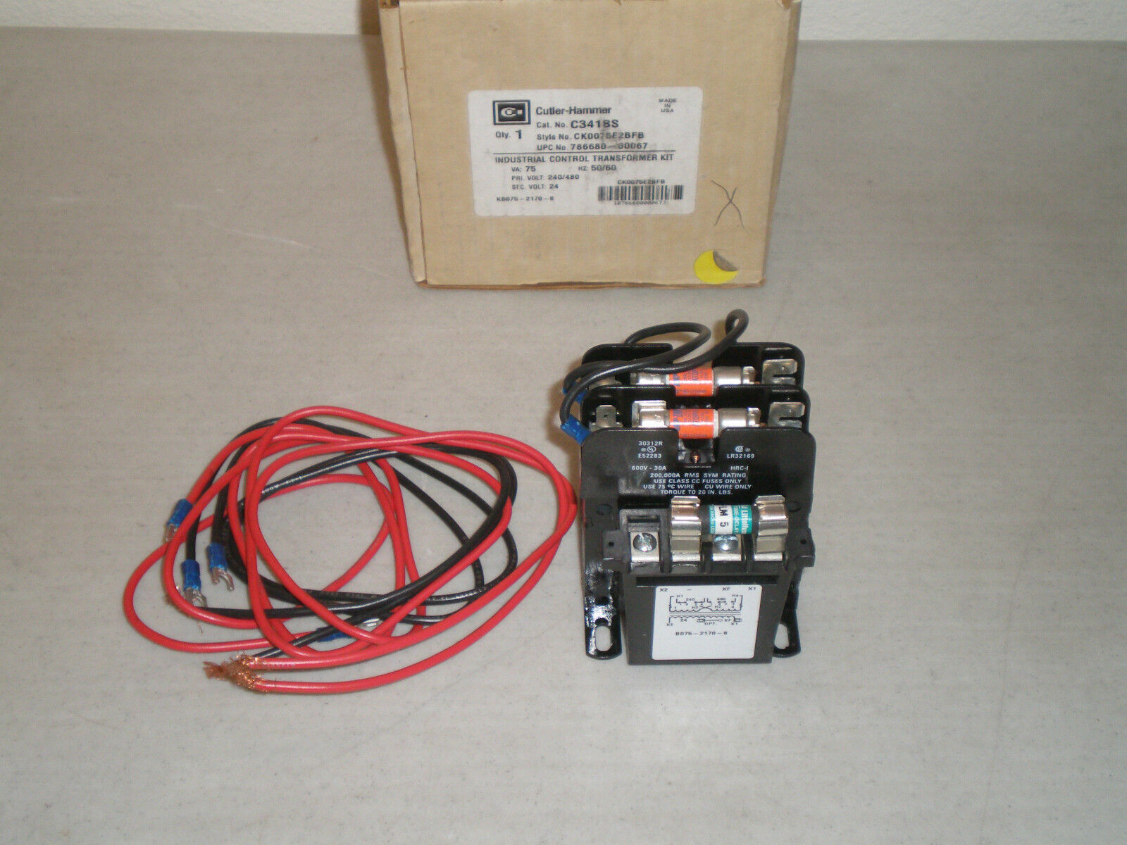 New! Cutler-Hammer C341BS Transformer 240/480V Pri, 24V Secondary, 75 VA, Fused