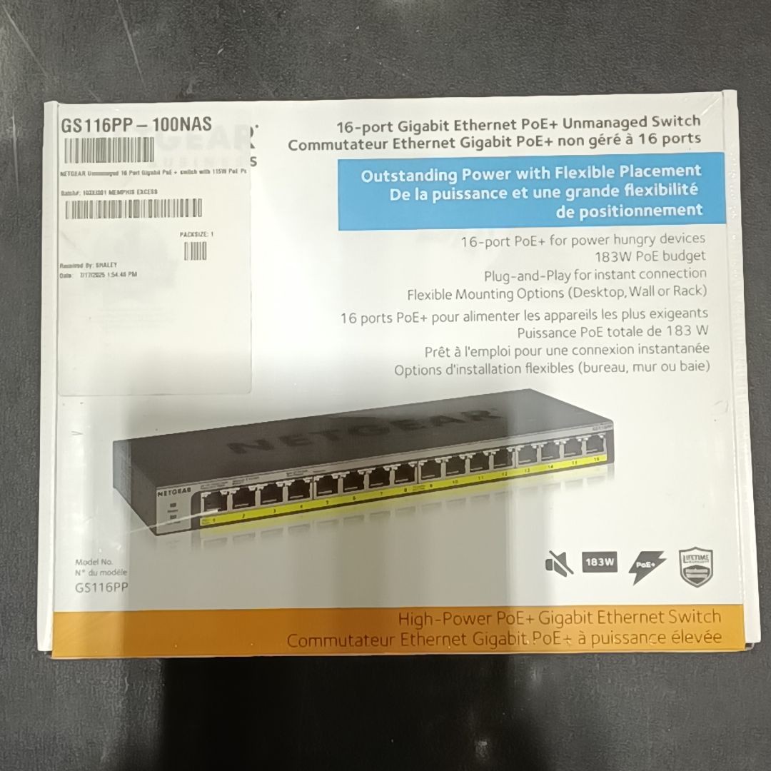 Netgear GS116PP 16-Port Gigabit PoE+ Unmanaged Switch
