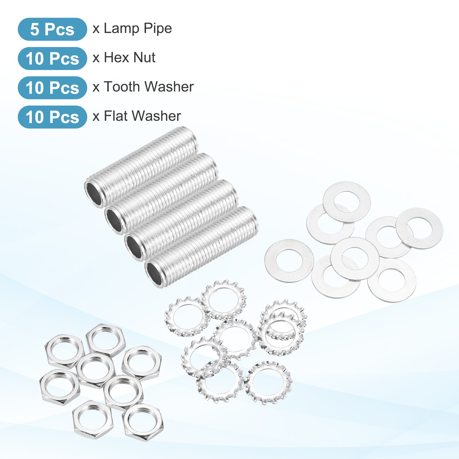35Pcs 1.8" 1/4IP Lamp Pipe Kit with Lock Nuts Washers for Assembly, Silver