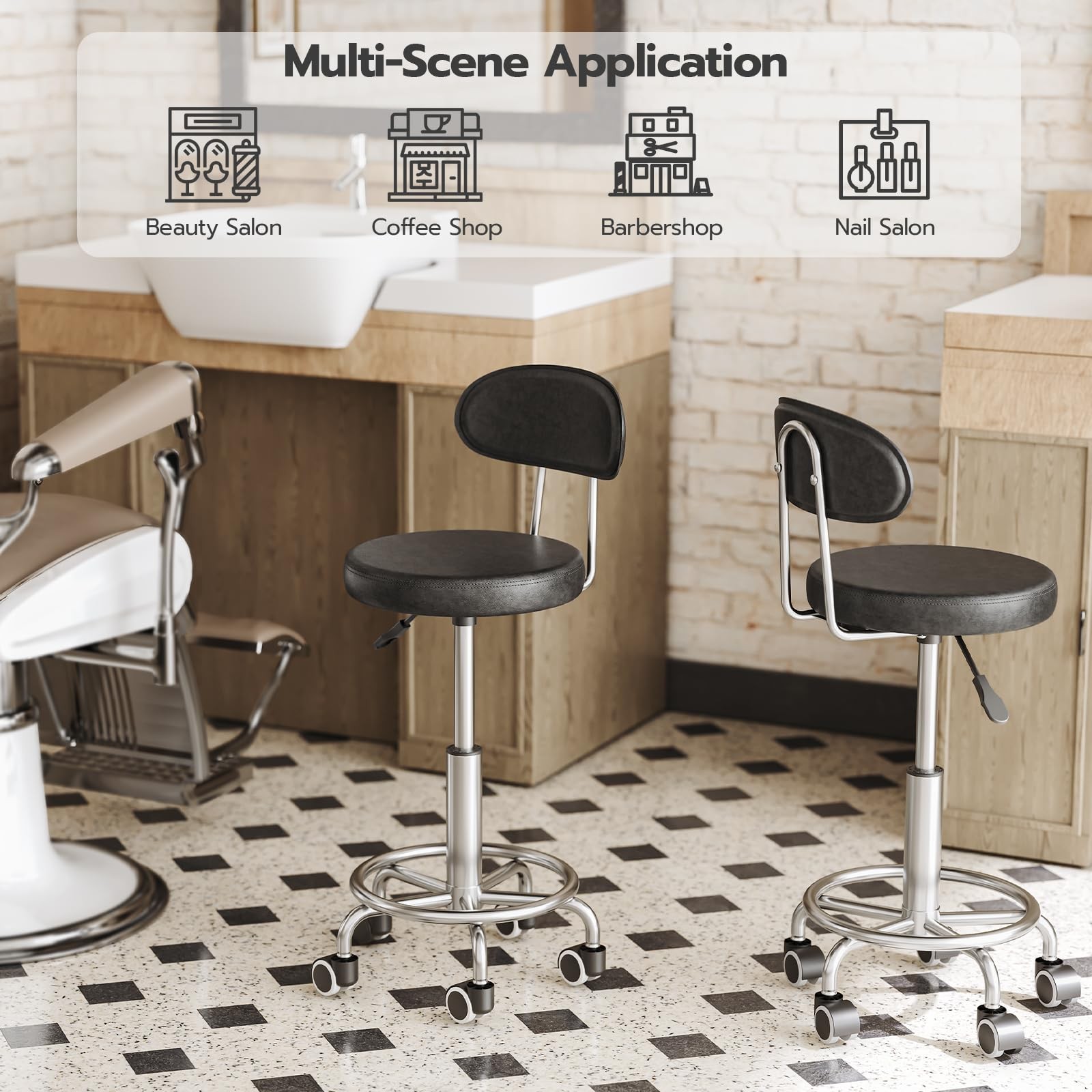 Height Adjustable Rolling Stool, 360° Rotating Drafting Chair, Multi-Purpose ...
