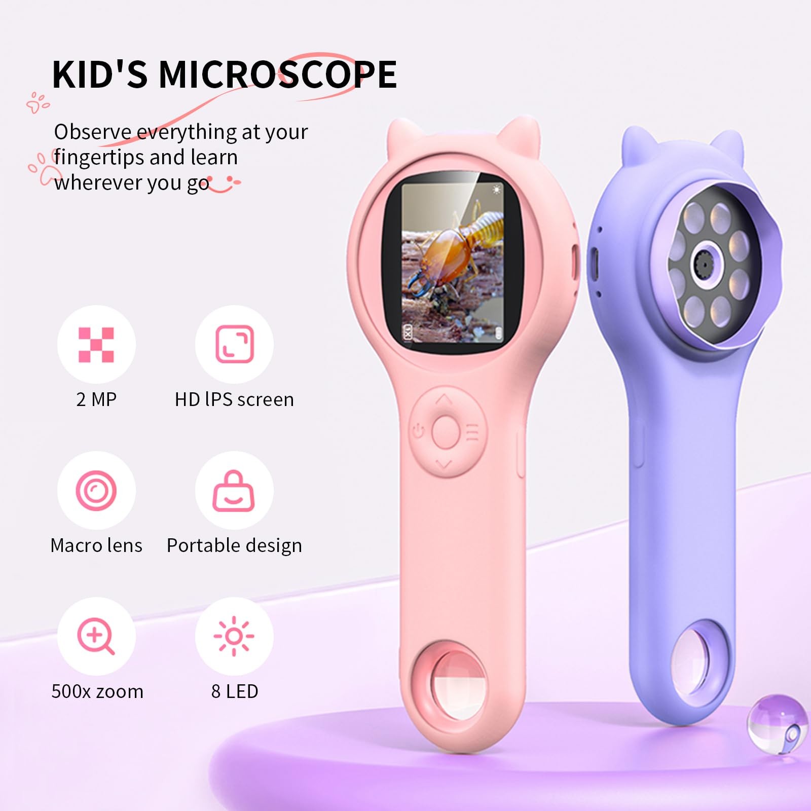 Kids Mini Pocket Handheld Microscope - STEM Educational Toy for Toddlers, 5-12