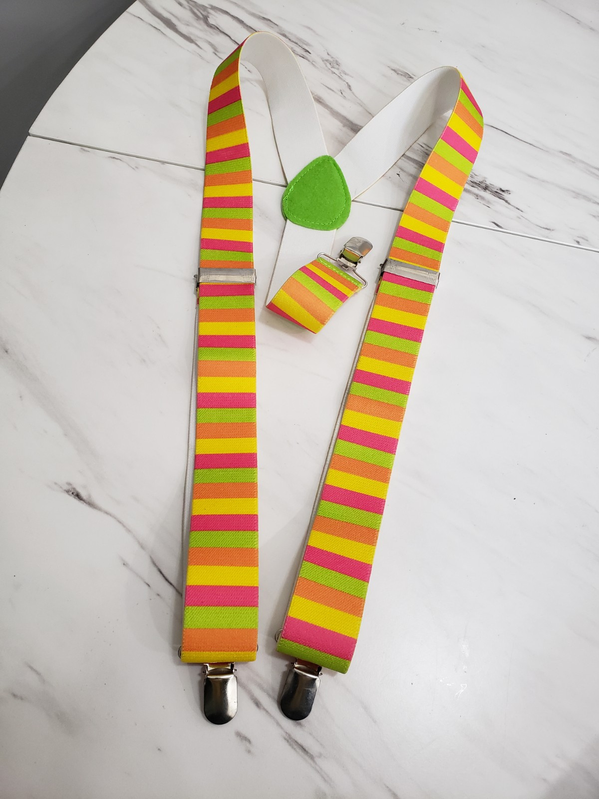 Neon Striped Suspenders Halloween Festival Rave Womens Art Teacher Rainbow