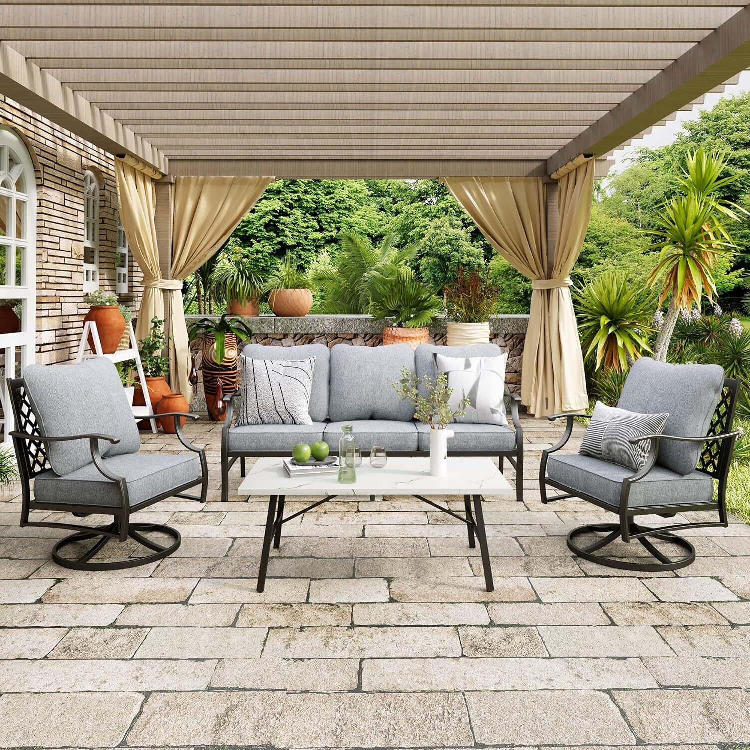 5 Seats Patio Furniture Set Outdoor Conversation Sets Sofa Chairs for 5 Grey