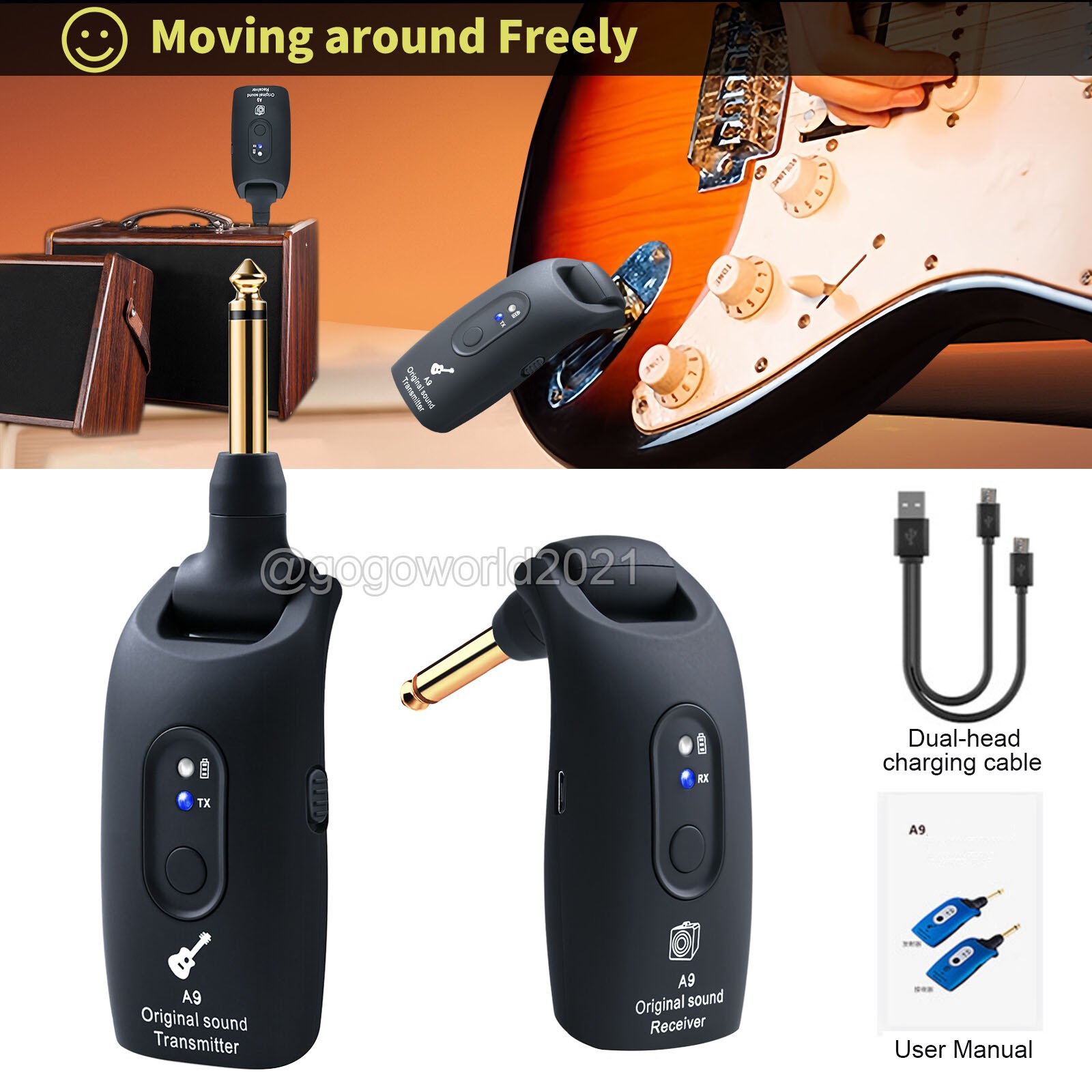 Wireless Guitar System Wireless Audio Electric Guitar Transmitter Receiver 100ft
