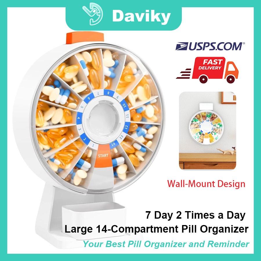 7 Day 2 Times a Day & 14-Day Pill Dispenser Large Arthritis Friendly Pill Box