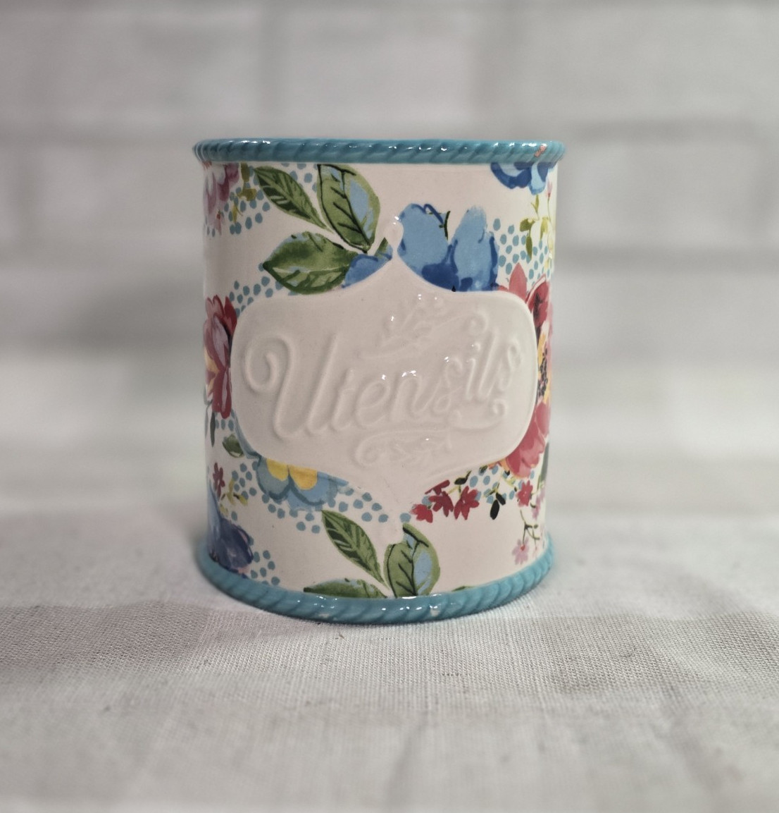 Ceramic Utensil Holder Pioneer Woman 5.5 in. Floral Mini Crock Melody Stoneware