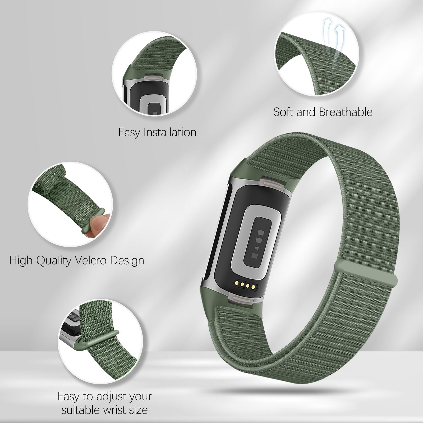 5 Pack Sport Loop Nylon with Fitbit Charge 6/Fitbit Charge 5 Bands, Soft Nylo...