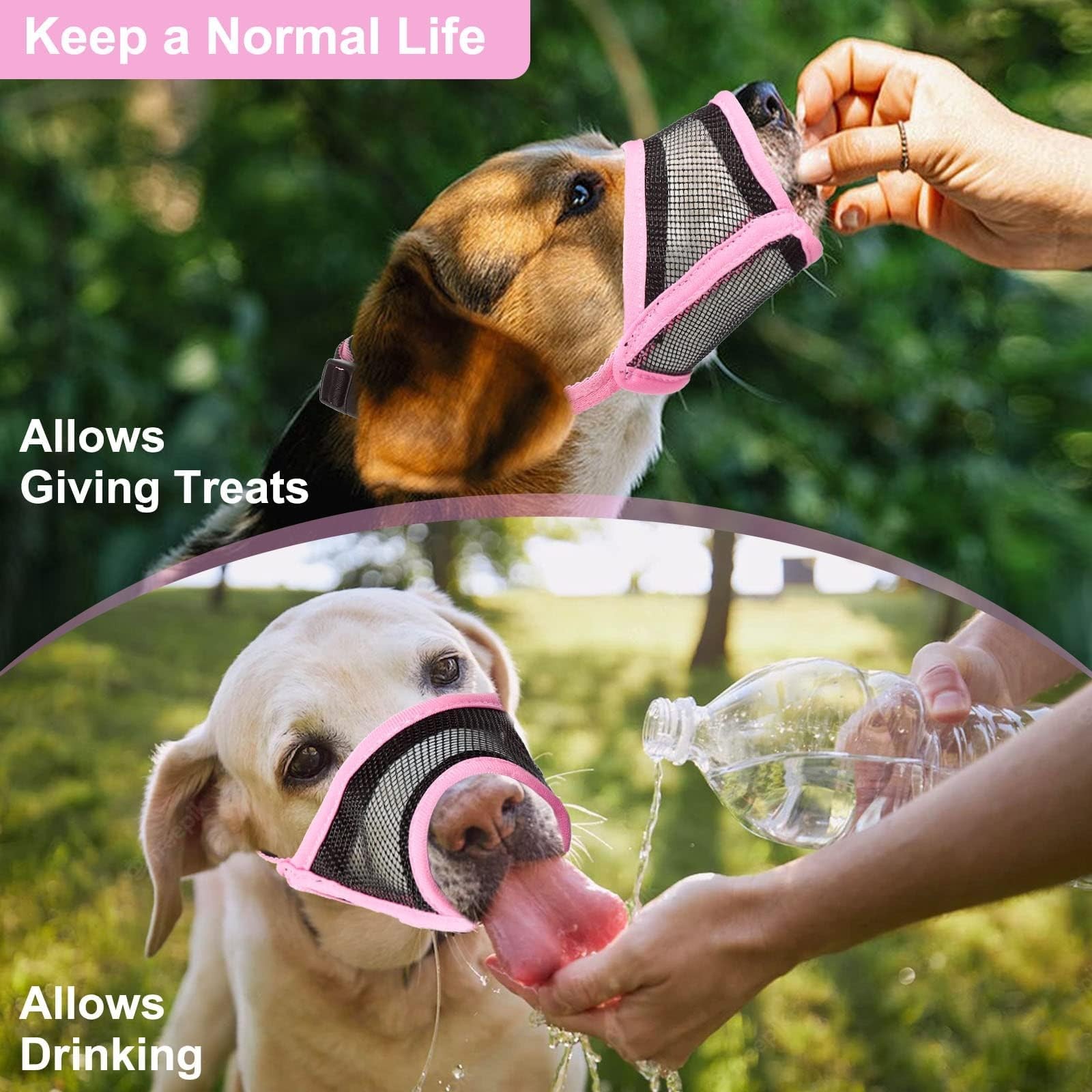 LUCKYPAW Dog Muzzle, Mesh Muzzle for Small Medium M(Snout: 5¼"-7"), Pink