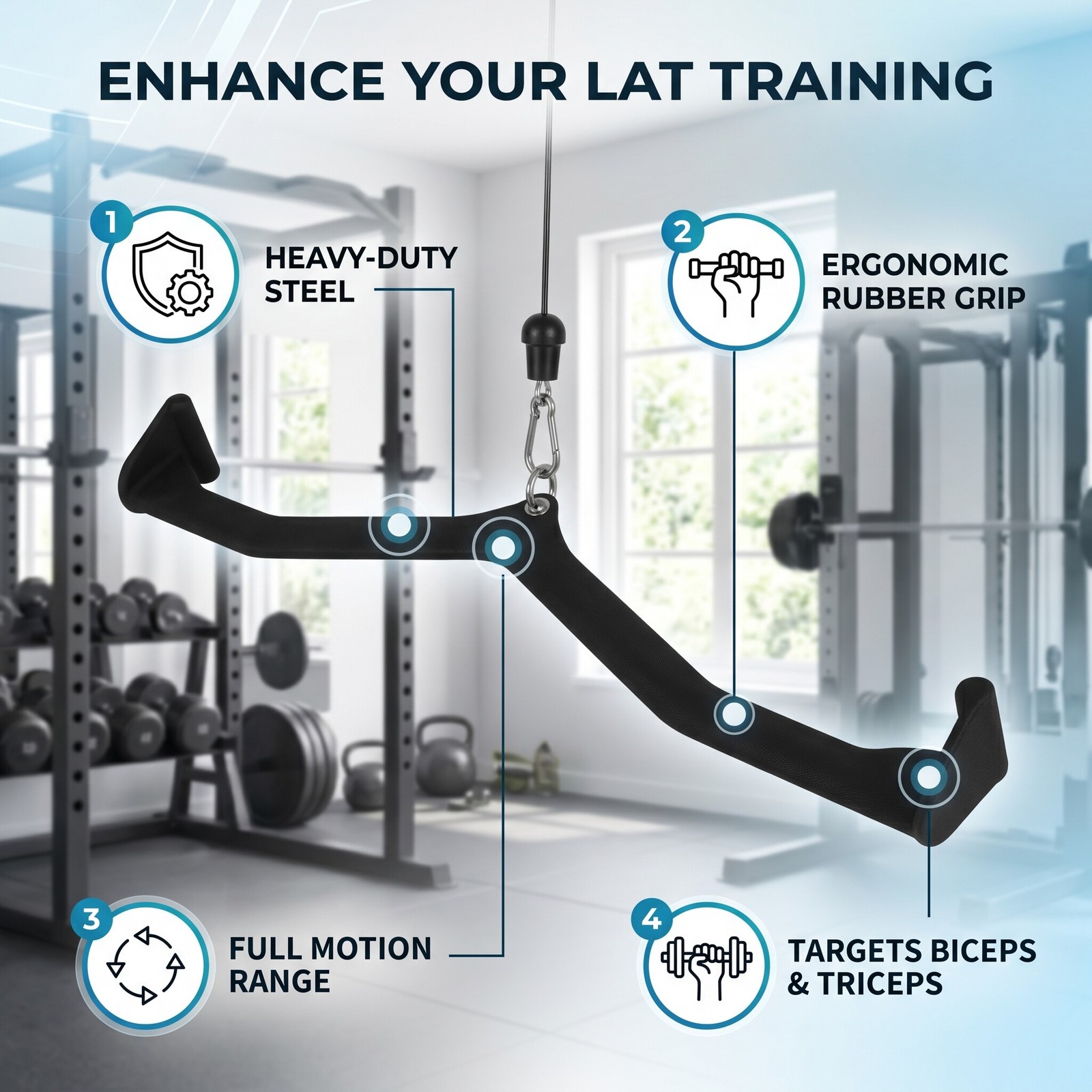Home Gym Pulldown Bar Heavy Steel Construction Body Building Training Bar