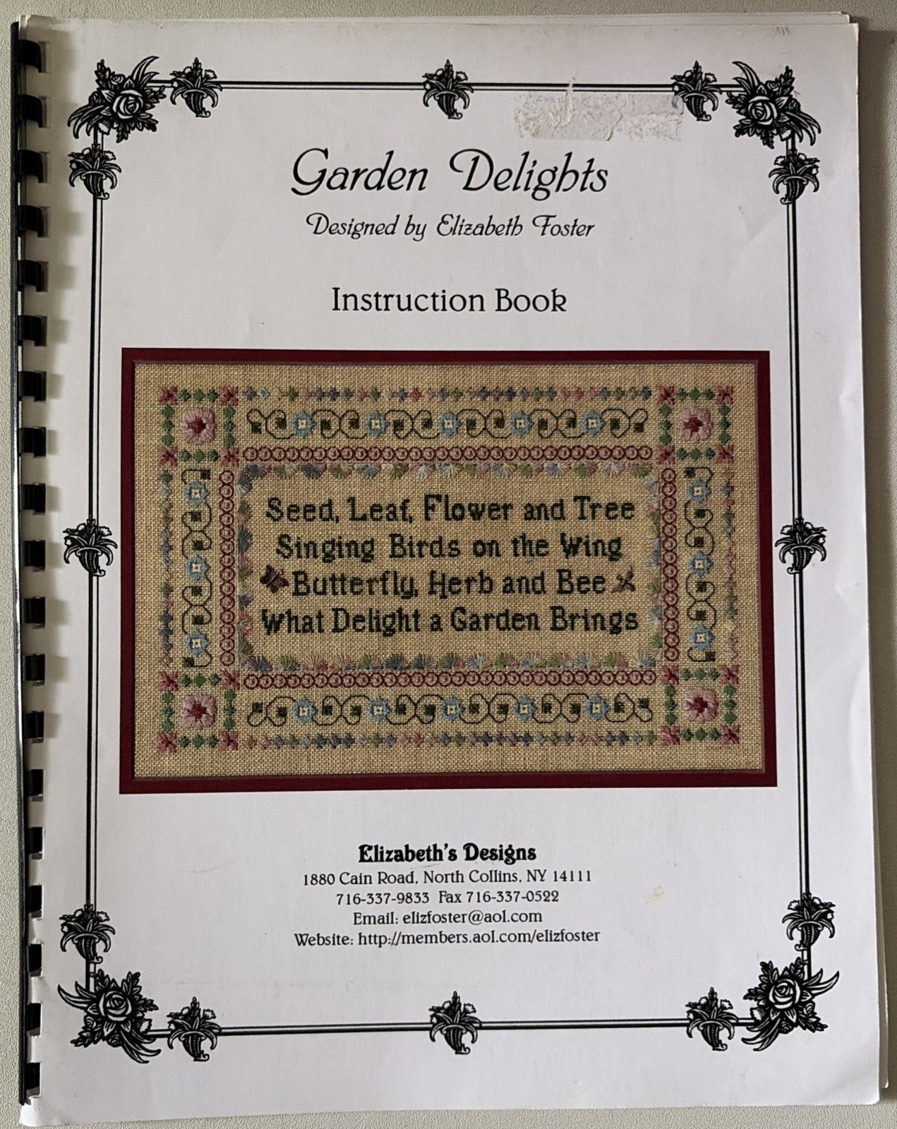 Garden Delights Needlepoint Needleart Pattern Instruction Book Elizabeth Foster