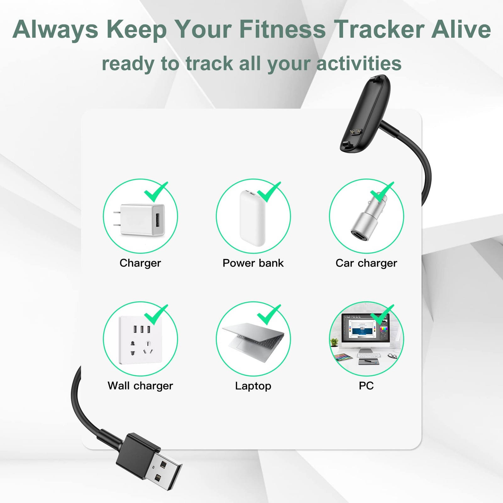 Charger Cable Replacement for Fitbit-Inspire-3 1 Pack 3.3ft USB