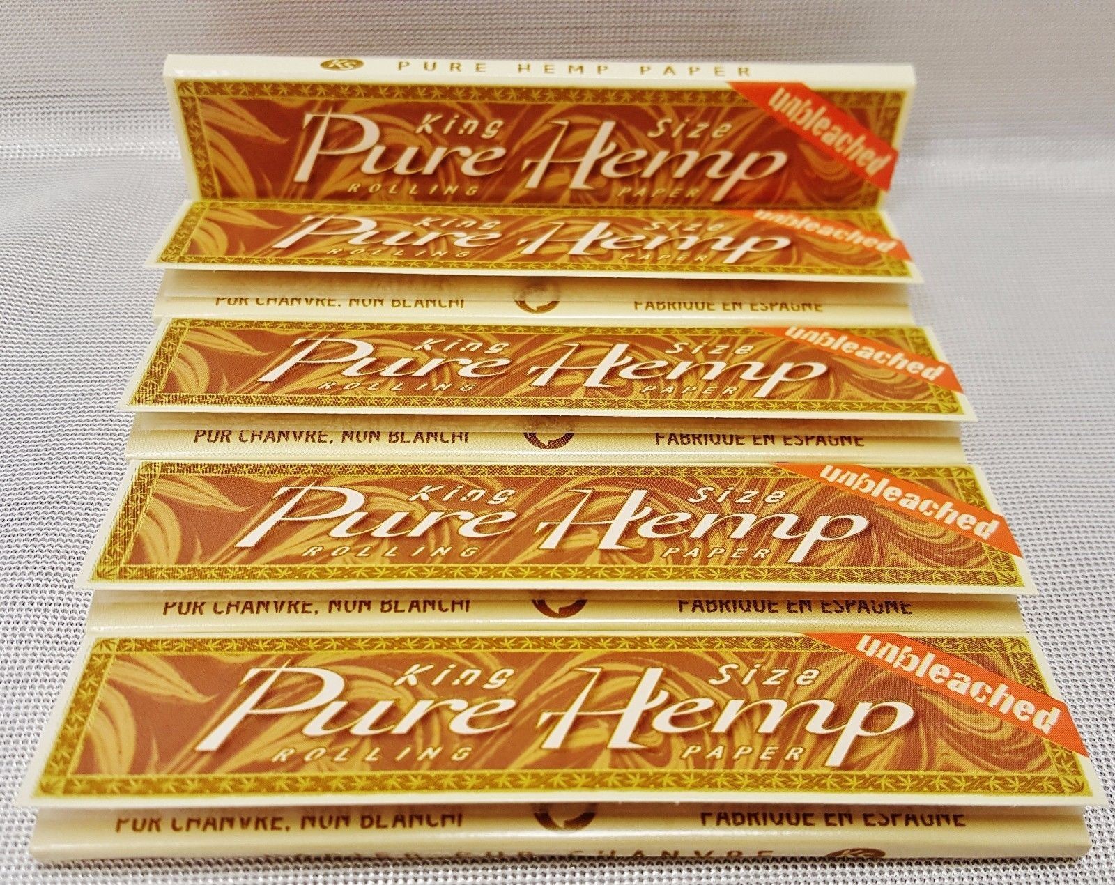 5 Packs Pure Unbleached King Size Slim Rolling Papers 33 Per Pk
