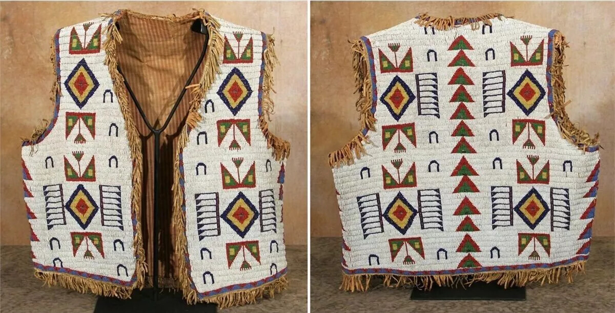 Men's Native Western American Old Style Handmade Sioux Beaded Work Vest Powwow