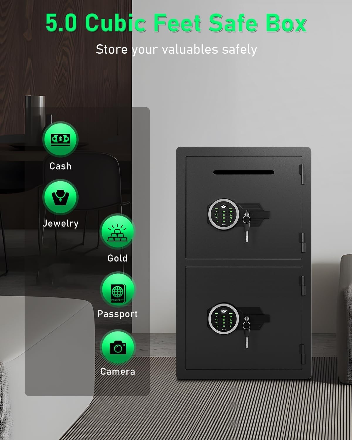 5.0 Cu ft Extra Large Safe Fireproof Waterproof, Digital Security Safe Box wi...