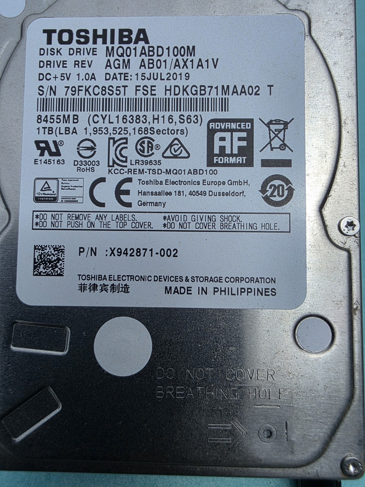 XBOX ONE INTERNAL 1TB Toshiba HARD DISK DRIVE REPLACEMENT PART SLIM S